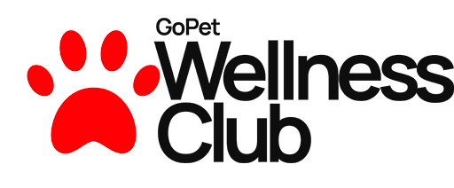 Red paw print with wellness club logo
